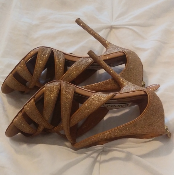 Badgley Mishka Junebug Heels, Gold Glitter - Picture 3 of 11